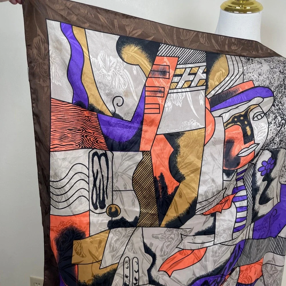 Vintage Picasso Abstract Face Scarf Women Multicolor Cubist Art Print Jacquard